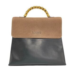 Loewe Velazquez Handbag Black Dark Brown Gold Leather Nubuck Hardware